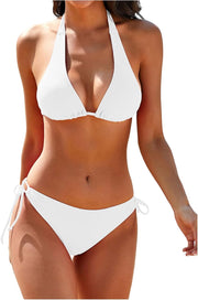GORGLITTER Women's 2 Piece Swimsuits Halter Tie Side Thong Beach Bikini Set