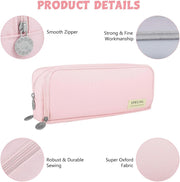 HASTHIP Large Capacity Pencil Case with 3 Compartments, Multi-Functional Pencil Box for Kids, Girls, Boys, Teenagers, Adults, Stationery Organizer Pouch, Pink