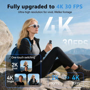 Thumb Action Camera, 4K Body Camera, Tiny Size, Handheld Action Camera Dual Lens HD 180 Degree Rotating, Small Body Camera with WiFi, Portable Vlogging, for Cycling Hiking Outdoor32GB Included