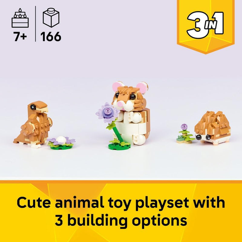 Creator 3in1 Cute Hamster with a Flower Toy - Animal Figure Transforms into a Hedgehog or Eagle - DIY Room Decor Idea - Birthday Gift for 7+ Year Old Girls & Boys - 31376