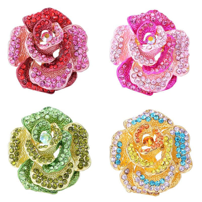Tazweeq Brooch Pin Women's Rhinestones Breastpin for Wedding/Banquet/Bouquet, Red Rose Rhinestone Brooch, Flower Series Corsage Jewelry
