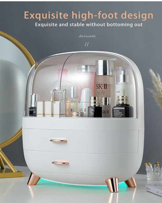 LIMOS Modern Makeup Storage Organizer Box Cosmetics storage display rack with drawer,Waterproof, dustproof, display cabinet Suitable for bathroom countertop, bedroom dresser (Design D White)