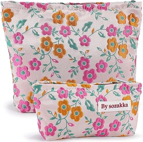 ZLFSRQ 3Pcs Checkered Makeup Bag for Women Large Cosmetic Bag Set Travel Toiletry Bag Makeup Pouch Bag for Purse Pink Zipper Storage Bag Organizer Cute Small Aesthetic Girls Car Essentials Bag