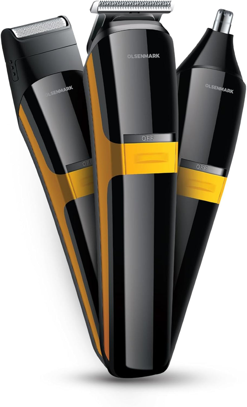 Olsenmark 3-in-1 Men's Grooming Set- OMTR4114, Nose and T-Blade Hair Trimmer, Works 120 Minute