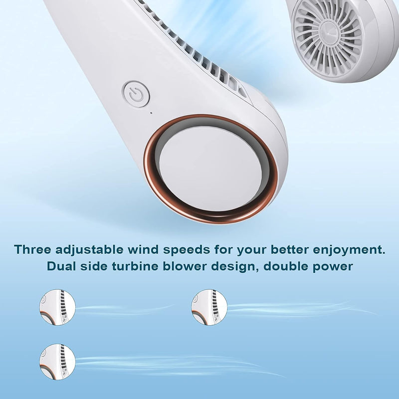 KASTWAVE Portable Neck Fan, Hands-Free Bladeless Fan, 360 Cooling Personal Fan, 3 Speeds Adjustment, 78 Air Outlet, Headphone Design, Rechargeable, USB Powered Neck Fan for Outdoor Indoor