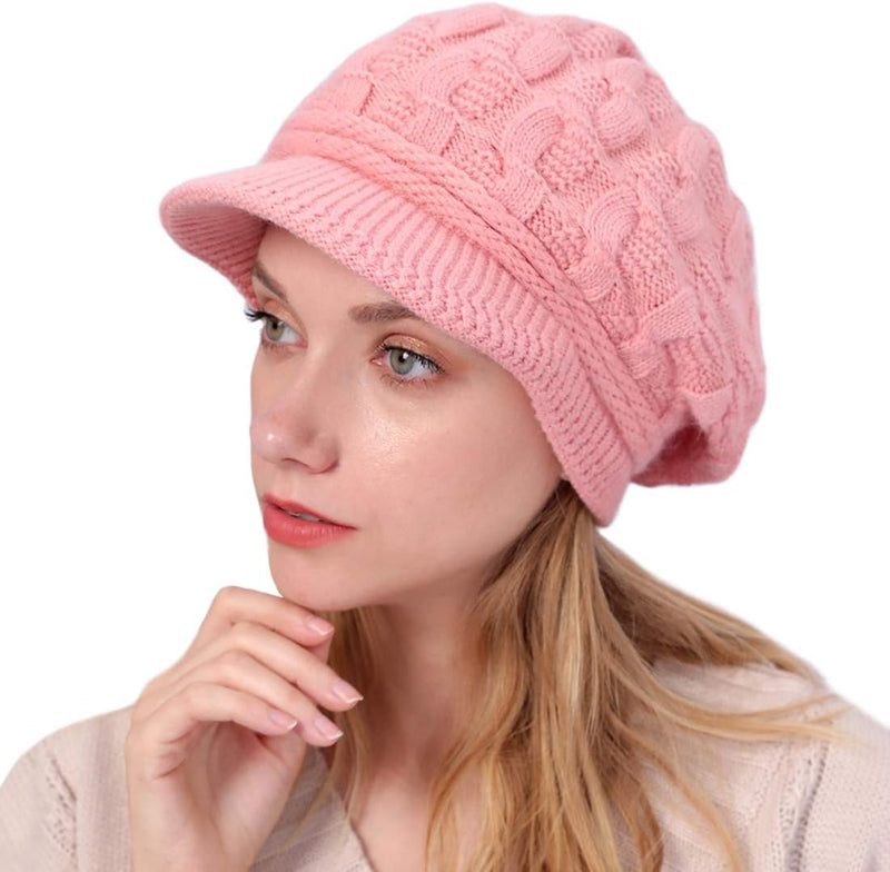 Muryobao Women's Winter Warm Slouchy Cable Knit Beanie Skull Hat with Visor