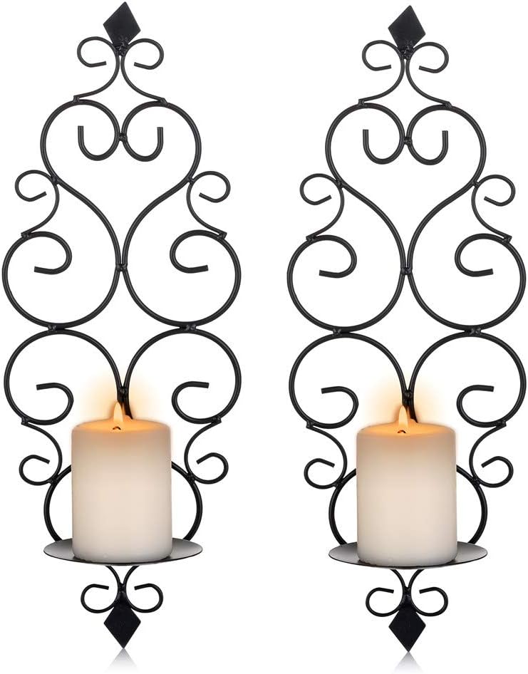 Sziqiqi Wall Candle Sconce Holder Set of 2 Hanging Wall Mounted Pillar Candle Sconces Holder, Wall Sconces Decor for Bedroom Dining Room Living Room Bathroom (Gold)