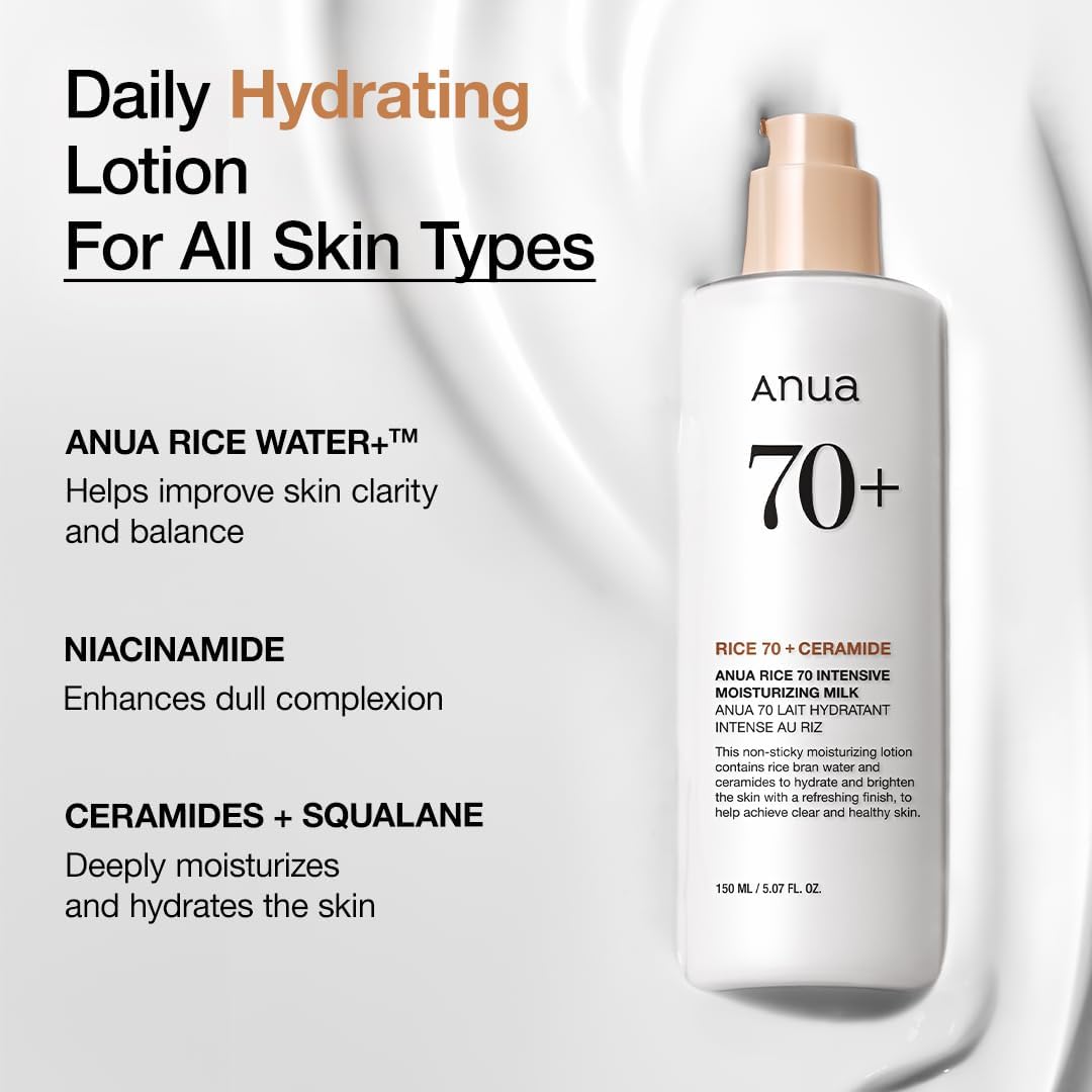 Rice 70 Intensive Moisturizing Milk, Lotion for Deep Hydration and Nourishing, Glowy Glass Skin, Rice Water, Niacinamide, Ceramides, Lightweight, Korean Skincare, 150ml/ 5.07 fl.oz. – image 3