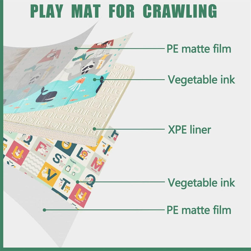 MOTIM Baby Play Mat, 180 x 200CM Reversible Foldable Baby Mat, Waterproof Non Toxic Anti-Slip Reversible Foam Playmat for Babies, Infants, Toddlers
