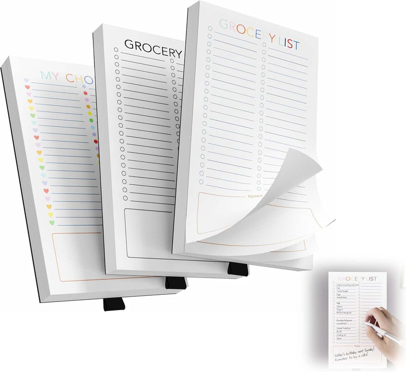 SYOSI Magnetic Grocery List Pads (3 Pack), To-Do and Memo Notepad for Fridge, Strong Full Magnet Backing, Pen Loop Holder, 180 Sheets (4.5x7.5 Inch)