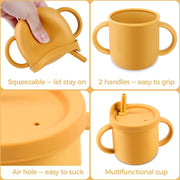 Silicone Sippy Cups for Baby, KASTWAVE Toddlers Sippy Cup & Snack Container 2-in-1, Spill Proof Baby Straw Cup for Baby 6 Months+ with 2 Handles 9 OZ