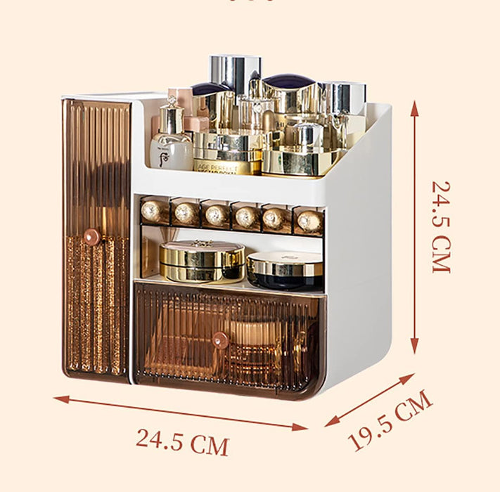 blueland Makeup Organizer, 3 Tier Luxury Countertop Cosmetic Storage Box with Multifunctional Makeup Jewelry Drawer, Desktop Beauty Display Organiser Stand for Lipsticks, Brushes, Lotions (White B)