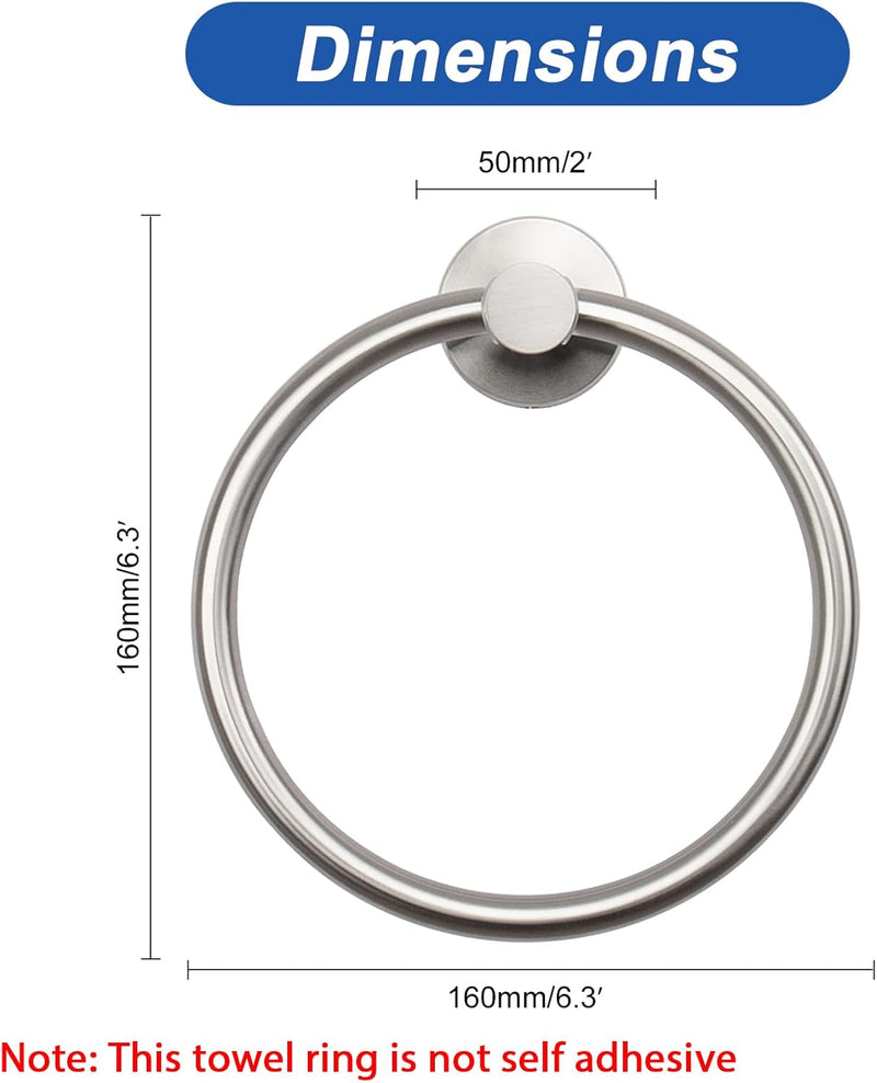 NearMoon Bath Towel Ring, Bathroom Hardware Accessories- Thicken Stainless Steel Hand Towel Holder for Bathroom, Modern Round Towel Hanger Wall Mounted (Brushed Nickel) - Brushed Nickel 1