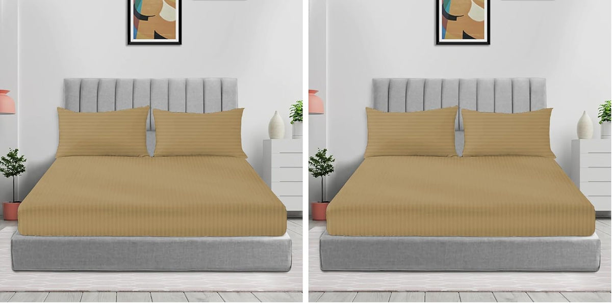 Sleep Well Microfiber Stripe Fitted Sheet with Pillowcase Set - 90x200+17cm (Beige) – image 3