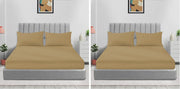 Sleep Well Microfiber Stripe Fitted Sheet with Pillowcase Set - 90x200+17cm (Beige) - Beige 150x200+17cm (Pack of 2)