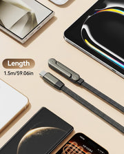 T Tersely Stand Lite 1.5M/240W Braided Fast Charge Cable - Built-in Phone Stand, T-Shaped Foldable 90 Degree USB-C Cord, Multi-Functional Right Angle Charger Cable - Black