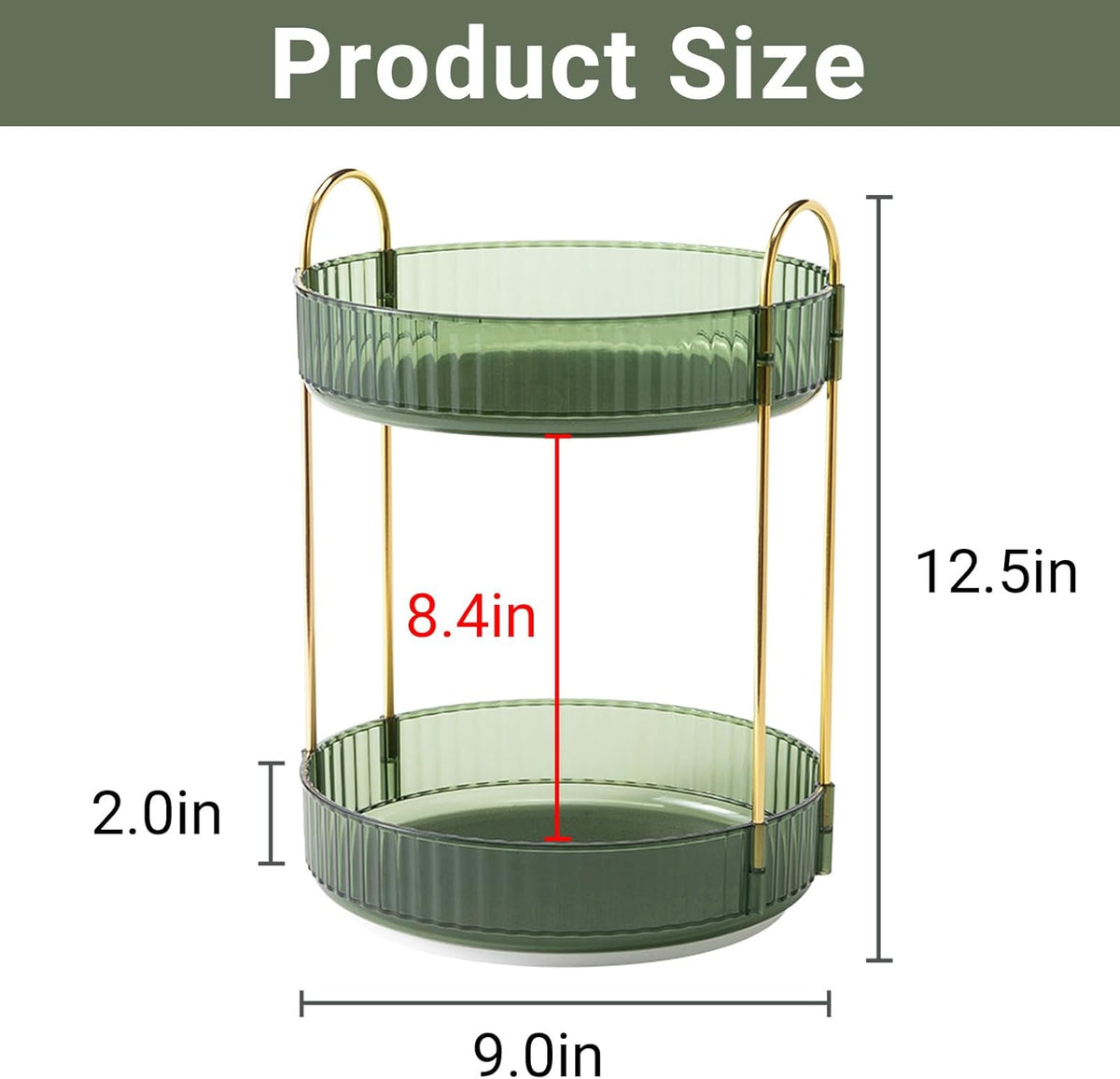 360 Rotating Makeup Organizer, 2-Tier Green Modern Minimalist Countertop Caddy for Cosmetics, Skincare & Perfume – image 3