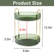 360 Rotating Makeup Organizer, 2-Tier Green Modern Minimalist Countertop Caddy for Cosmetics, Skincare & Perfume - Green 2 Tier