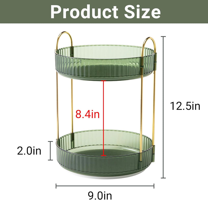 360 Rotating Makeup Organizer, 2-Tier Green Modern Minimalist Countertop Caddy for Cosmetics, Skincare & Perfume - Green 2 Tier