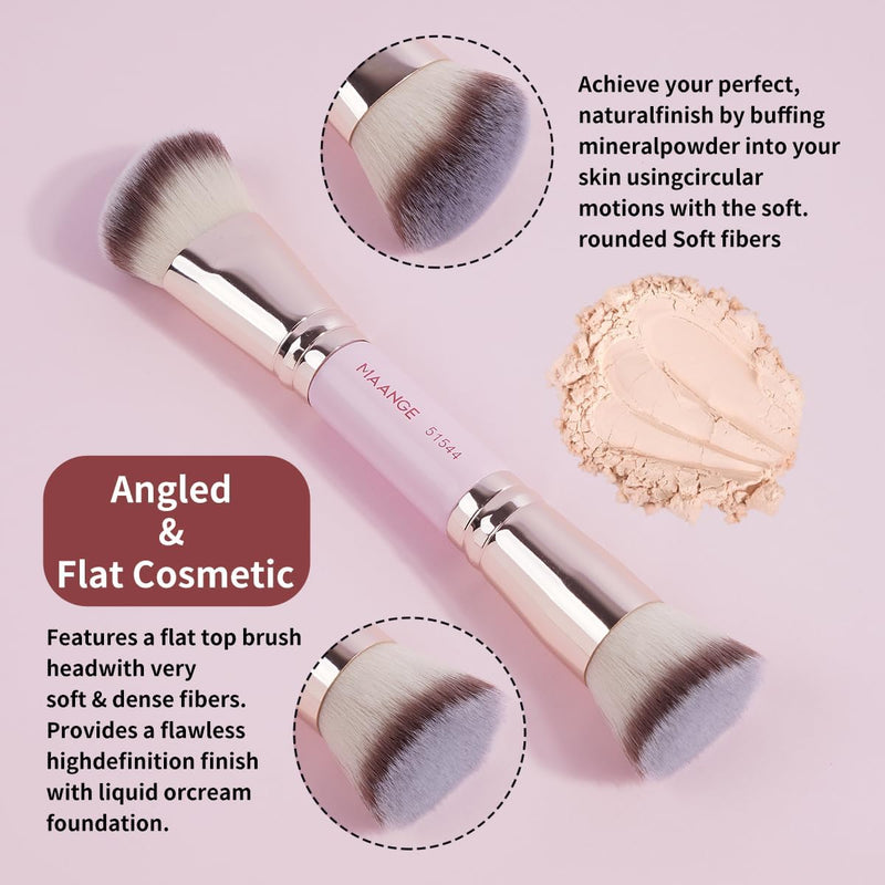 MAANGE Foundation Makeup Brushes, 2Pcs Premium Double-Ended Makeup Brush (Flat/Angled/Angled Round/Tapered Top) for Buffing Liquid, Cream, Powder, Blending Contour Face Brush(Black/Gold)