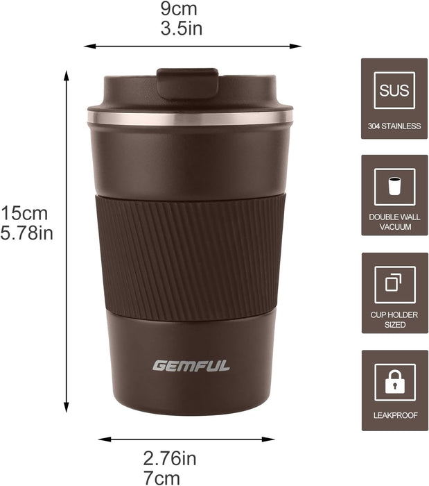 GEMFUL Travel Coffee Mug Stainless Steel Vacuum Ice and Hot Drinks Insulated Tumbler for Home Office Outdoor Works, 380ml, Pink