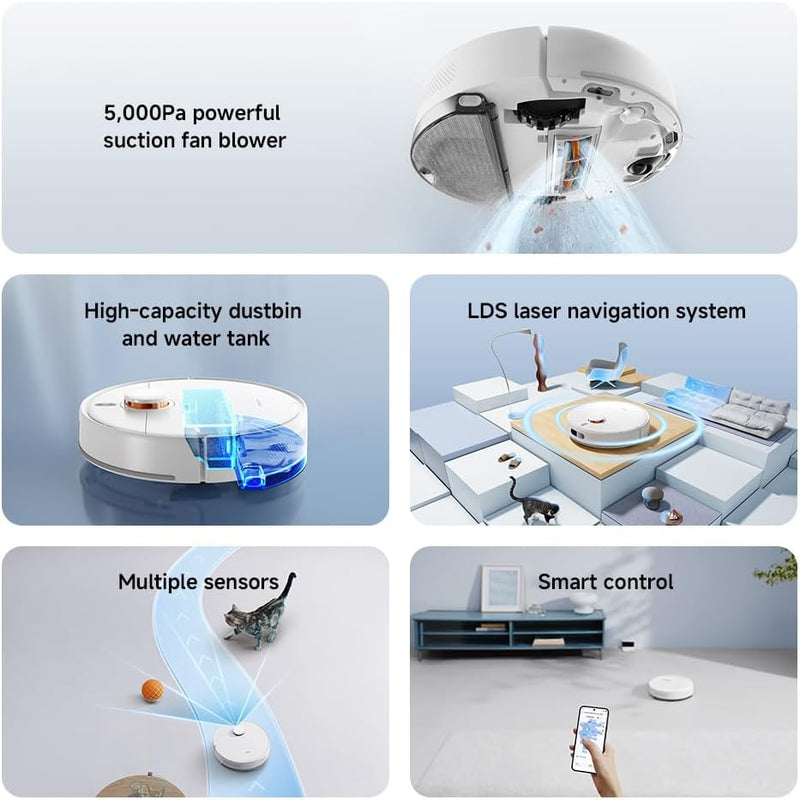 Xiaomi Robot Vacuum S40C, 2-in-1 Vacuum and Mop, 5000Pa Suction, Smart LDS Navigation, Auto Recharge, High-capacity Dustbin & Water Tank, App Remote Control, Works on Low Pile Carpets & Hard Floors - Standard