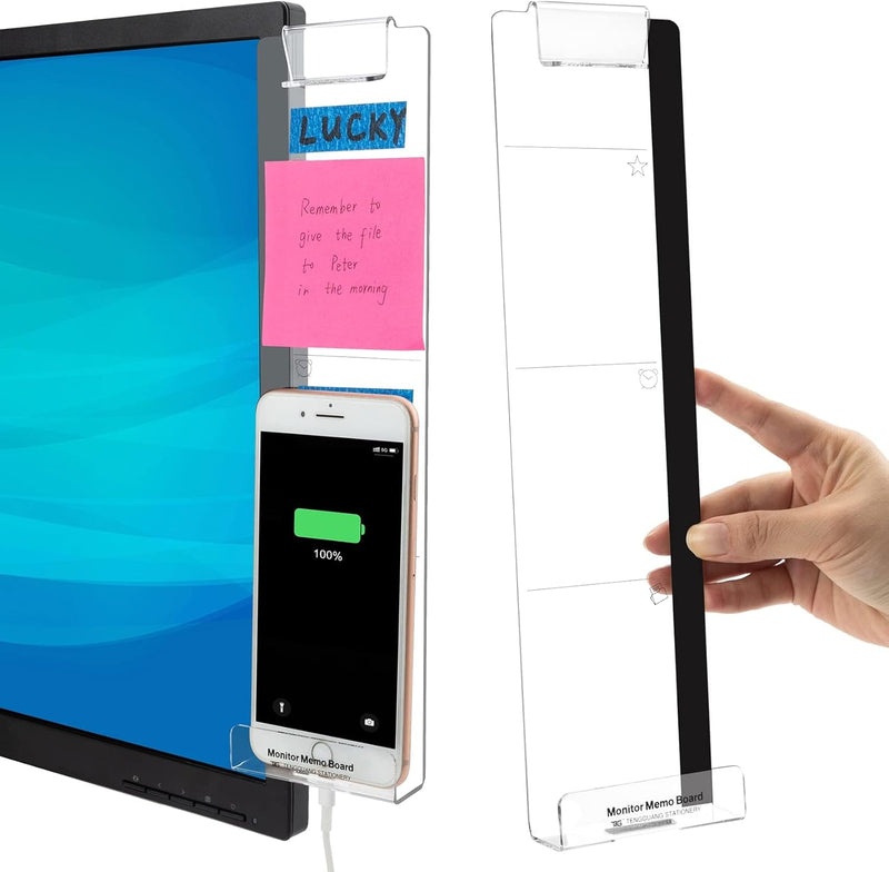Office Desk Accessories 2pcs Computer Monitor Memo Board Multifunction Message Board Transparent Creative Monitor Side Panel with Sticky Note Holder Suitable for Home Work Desk (Monitor Memo Board 2)