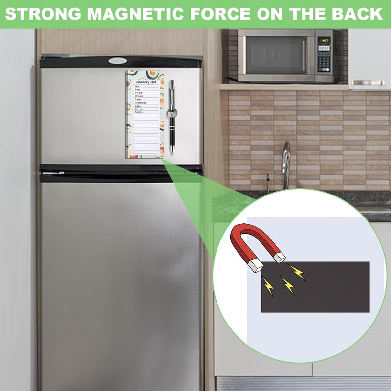 Magnetic Shopping List Pad and Pen Clip, 150 Tear Off Sheets, Grocery List Notepad with Pen Holder for Fridge (3 List Pad and 1 Pen Clip)