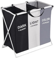 SKY-TOUCH Laundry Basket,135L Laundry Hamper,3-Section Laundry Hamper Portable Dirty Clothes Bag Sorter with Handle,Large Capacity Fabric Washing Storage Baskets for Bathroom Bedroom Home, 1pcs