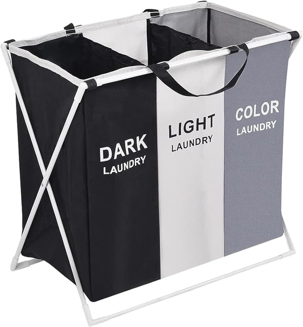 SKY-TOUCH Laundry Basket,135L Laundry Hamper,3-Section Laundry Hamper Portable Dirty Clothes Bag Sorter with Handle,Large Capacity Fabric Washing Storage Baskets for Bathroom Bedroom Home, 1pcs