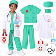 Meland Doctor Costume for Kids 3-10, Pretend Play Career Dress Up with Bag - Green