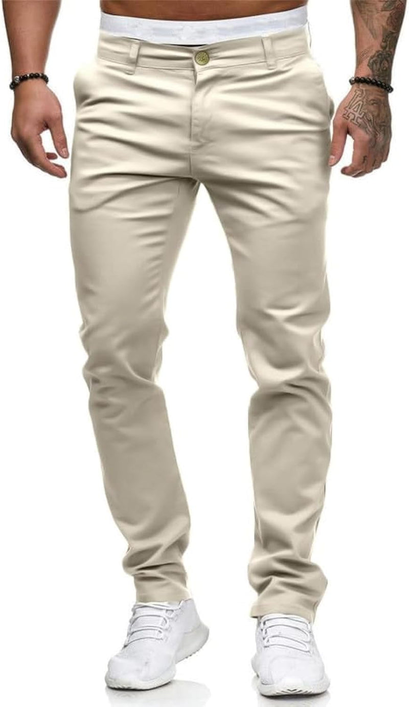 Mens Chinos Slim Fit Stretch Flat-Front Skinny Dress Pants - Lightgrey