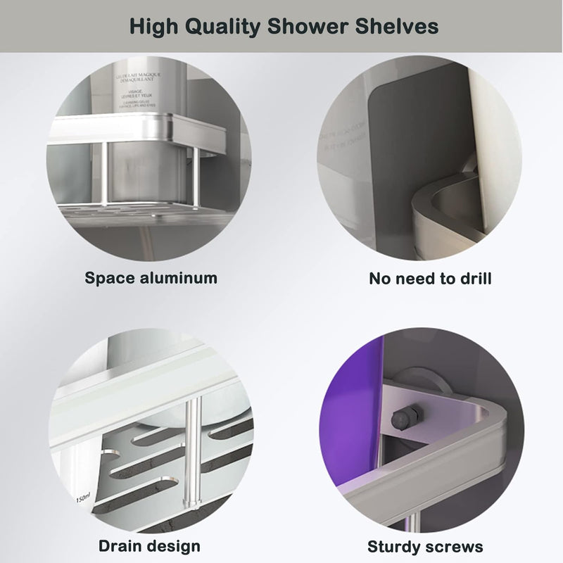 24HOCL Shower Caddy ShelfThickened Upgraded Version, Adhesive Black Bathroom Shower Rack, No Drilling Wall Mounted Shower Organizer, Rustproof Basket for Bathroom, Toilet, Kitchen (2 Pack)