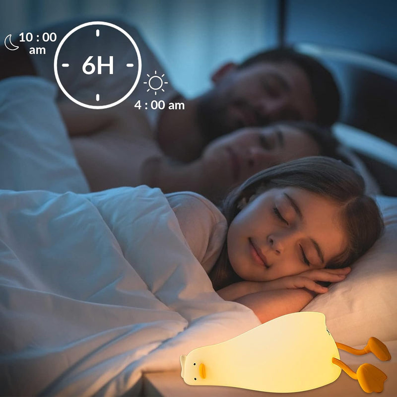 QKTYB Duck Lamp Lying Flat Duck Night Light, Kids Night Lamp with 3 Speed Adjustable Light, Smart Bedside Lamp with Flap Sensor, Silicone Rechargeable Night Warm Light with 30 Minutes Timer
