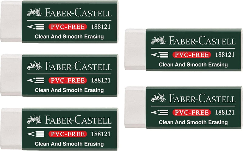 Faber-Castell 205002 Eraser 188121, PVC-Free, Plastic, White, Pack of 5 - 5 piece Single
