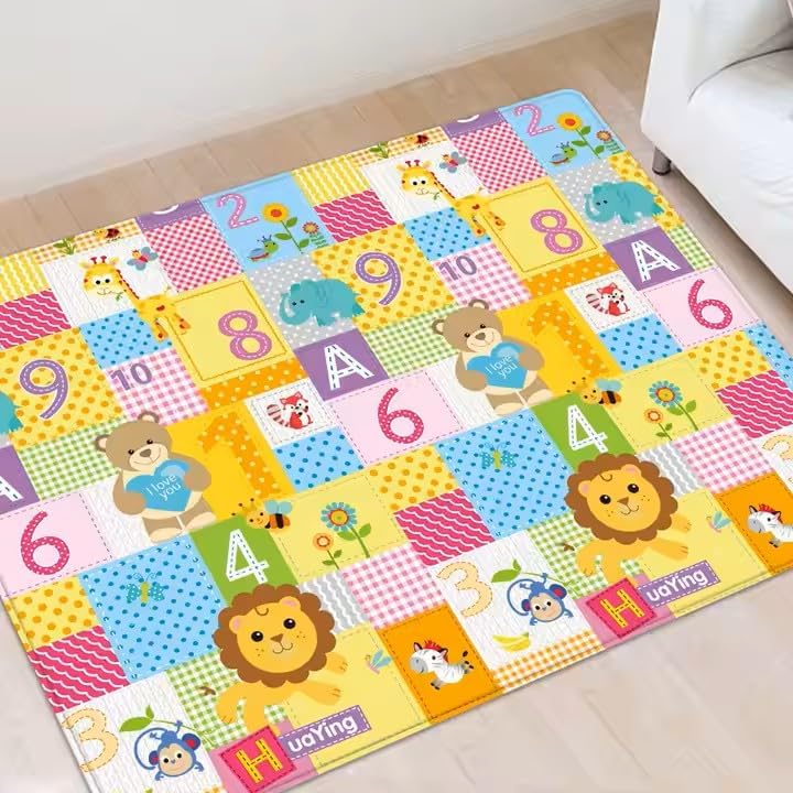 ANUMITRA Foldable Baby Play Mat Waterproof Non-Slip Cotton Playmat for Kids Toddlers Babies Double Sided Large Baby Mat for Floor Play 150 to 180cm Easy to Clean Use Indoor and Outdoor