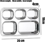 Stainless Steel Bento Box Tray Lunch Box - 2 Pack Snack Boxes & Bento Trays 5 Compartments for Kids Adult School, Lunch, Restaurant