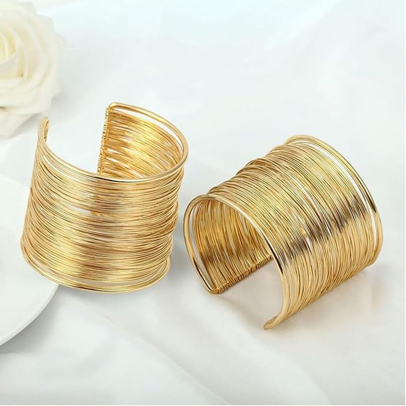 4PCS Gold Chunky Cuff Bracelets for Women Irregular Minimalist Statement Bangle Bracelets Set Open Wide Bangle Arm Cuff Upper Arm Punk Jewelry