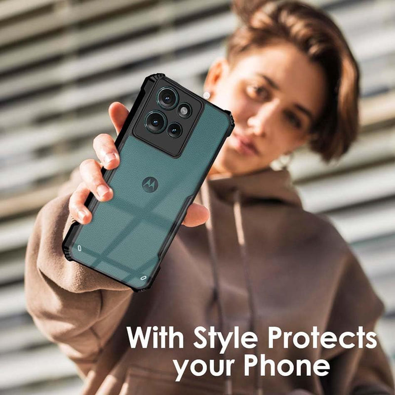 Zubitech Motorola G75 Shockproof Crystal Clear Back Cover Case for Moto G75 | 360 Degree Protection | Protective Design | Transparent Back PC & TPU | Black Bumper for Moto G75
