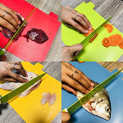 BonShine Cutting Board Set of 4, Plastic Non-slip Chopping Board with Stand, Color Coded Durable Boards with Icons for Food Safety in Space Saving Storage Case
