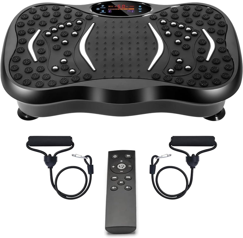 Vibration Plate Exercise Machine Whole Body Fitness Platform for Weight Loss, Recovery & Circulation Home Workout Trainer with LED Display & Remote 330lbs Capacity - Black