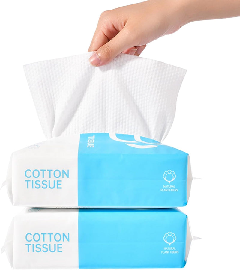 Disposable Face Towel, Cotton Facial Extra Thick Face Wipes Wet and Dry Face Cloths, Lint Free Soft Dry Wipes for Sensitive Skin and Baby Care, Makeup Removing and Surface Cleaning (2 Pack)