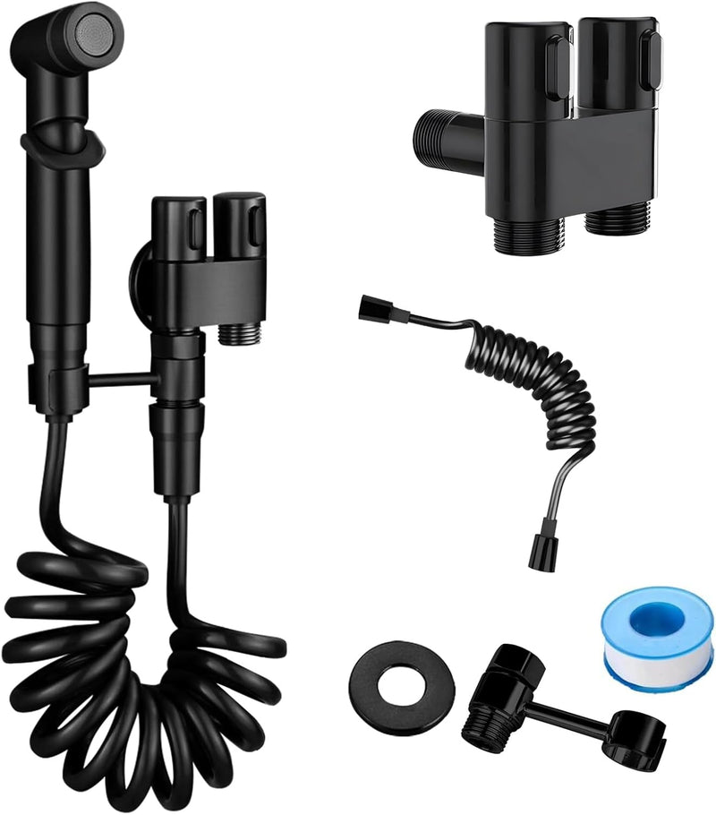 Gloserin Handheld Bidet Sprayer for Toilet,1-In-2-Out Dual Control Valve,Mini Toilet Faucet Sprayer Kit Butt Washer,Hand Shower Bidet Attachment for Washing Machine and Toilet (Black)