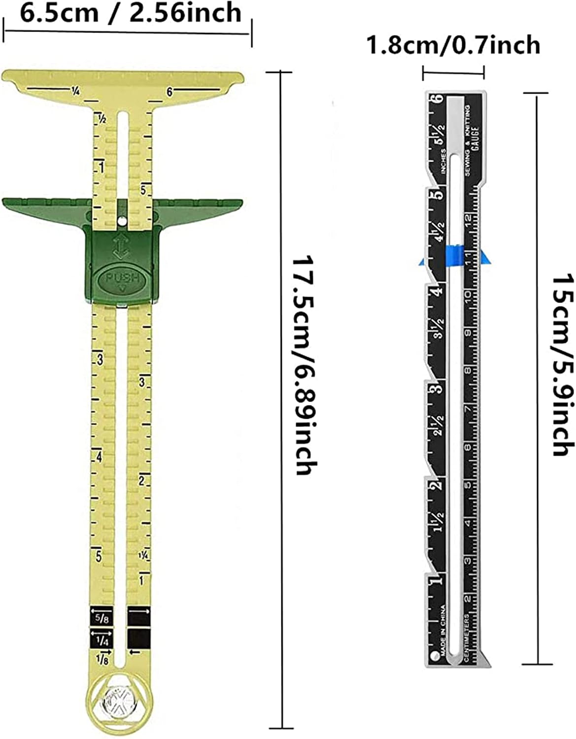 Gauge Measuring Sewing Tool, 2 Pieces Sliding 5In1 Ruler Tool Fabric Quilting For Knitting Crafting Beginner Supplies – image 2