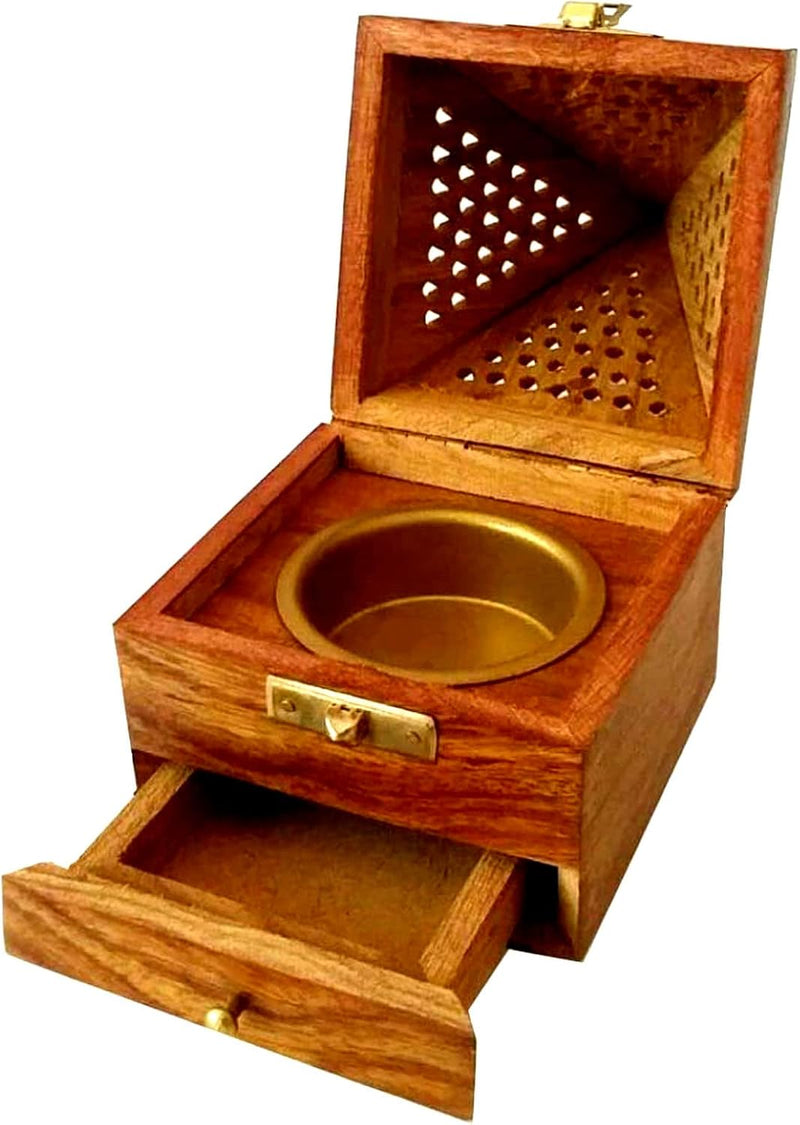 Saqoware Wooden Incence-Bakhoor Burner Pyramid shape Wooden Bakhoor Burner Medium Size