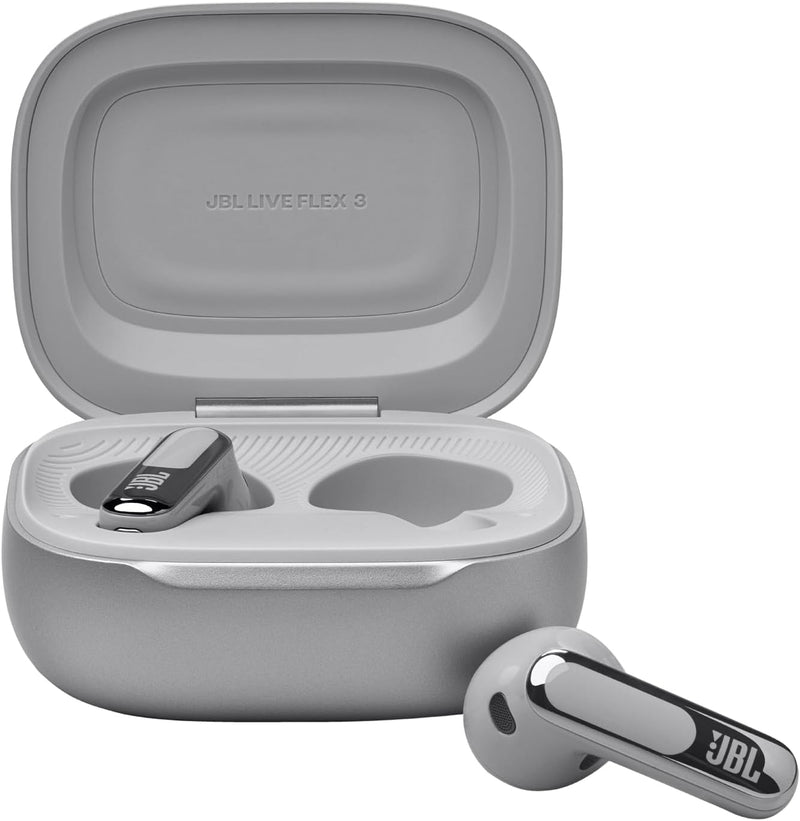 JBL LIVE FLEX 3 True wireless noise-cancelling earbuds with open-stick design and 50 hours total playback plus wireless charging, Blue