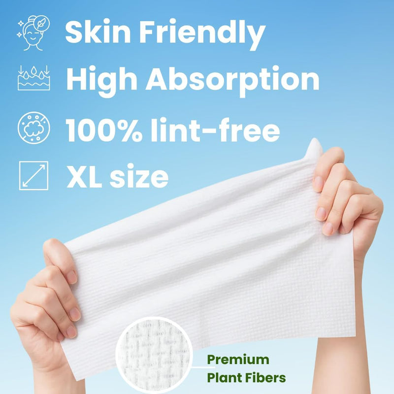 FancyDerm Face Towel Disposable | Cotton Pads | Makeup Remover | Dry Wipes | Soft & Thick | Lint Free Biodegradable | 50 Count