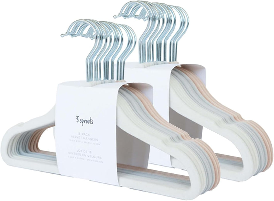 3 Sprouts Baby Hangers, Non-Slip Velvet Hangers, Kids Hangers - Pack of 15 - Pink