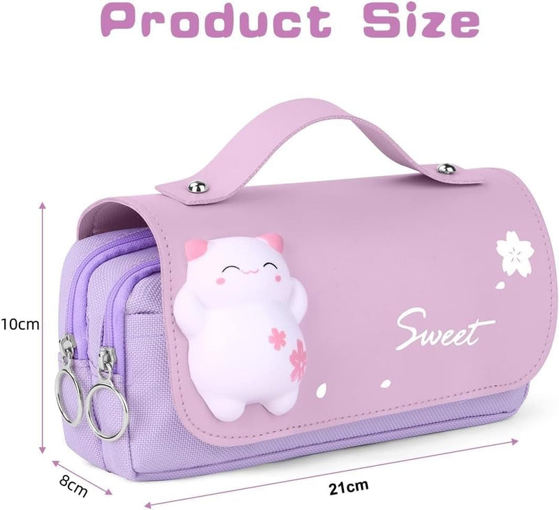 Pencil Case, Big Capacity Pencil Pouch Pen Bag Multi Compartments Office Stationery Makeup Bag Stress Release Pencil Case, Multi Use Storage for Students Girls Teens Adults (Purple)