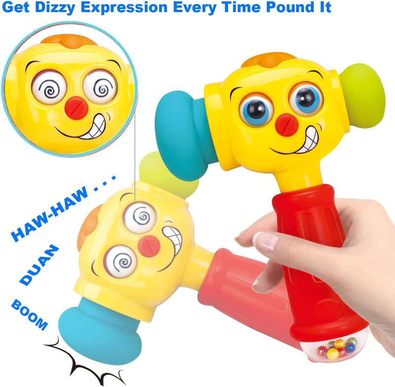 Hola Toy Hammer for Toddlers, Musical Learning Toy with Lights, Counting & Rattle Beads, 2 Modes (Music & Learning), Soft Rubber Hammer for Sensory Play, Educational Toy for Babies 12-36 months